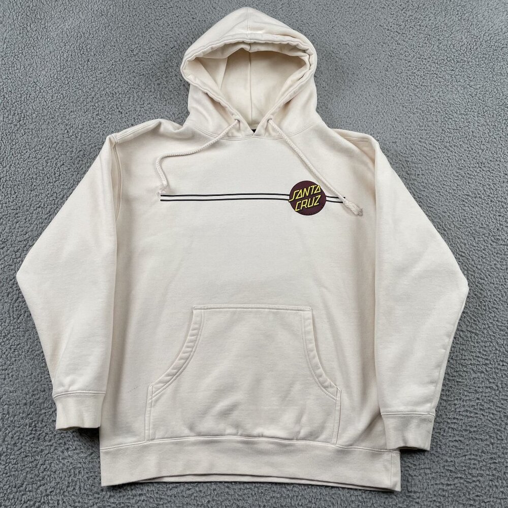 Santa Cruz Hoodie Mens Large Beige Pullover w/ Drawstring Skater